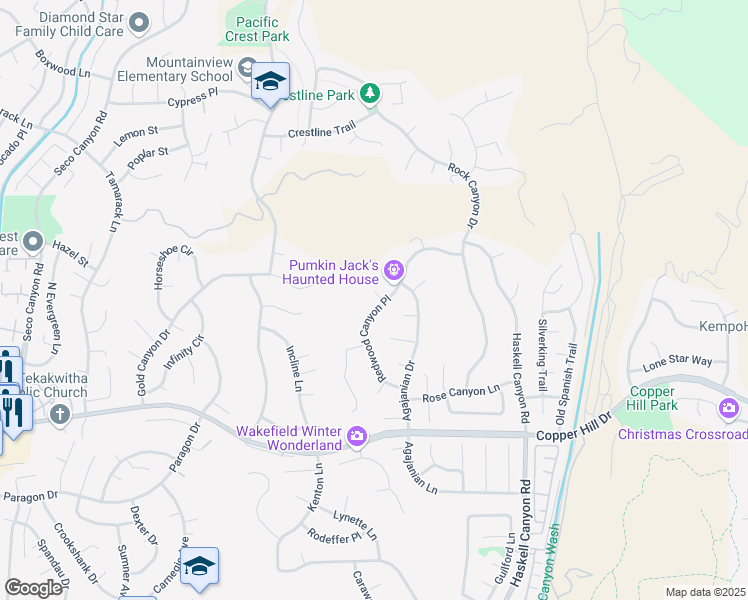 map of restaurants, bars, coffee shops, grocery stores, and more near 28611 Gabrial Place in Santa Clarita