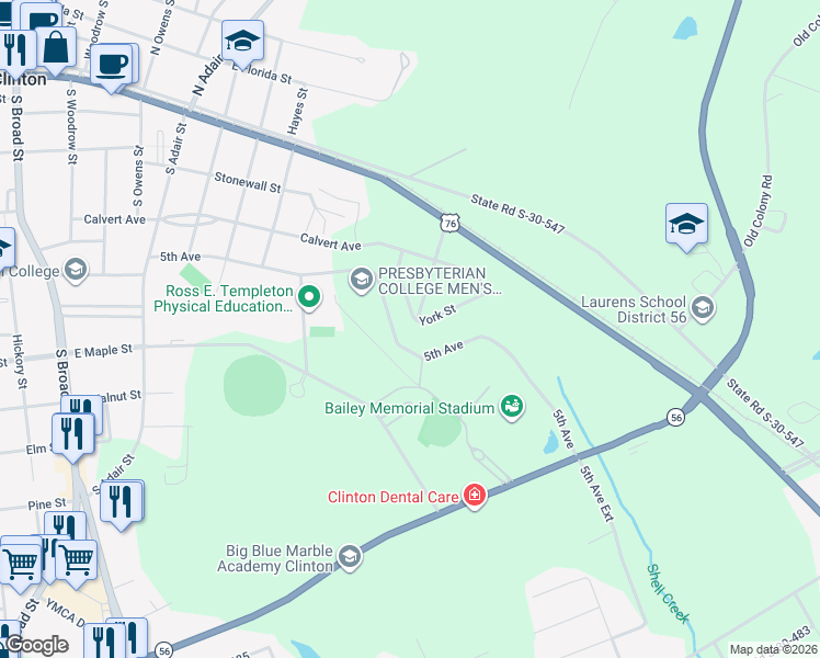 map of restaurants, bars, coffee shops, grocery stores, and more near 883 5th Avenue in Clinton