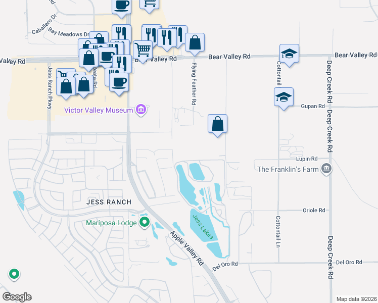 map of restaurants, bars, coffee shops, grocery stores, and more near 11702 Locust Lane in Apple Valley