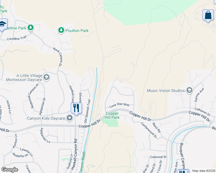 map of restaurants, bars, coffee shops, grocery stores, and more near 28603 North Deer Springs Drive in Santa Clarita