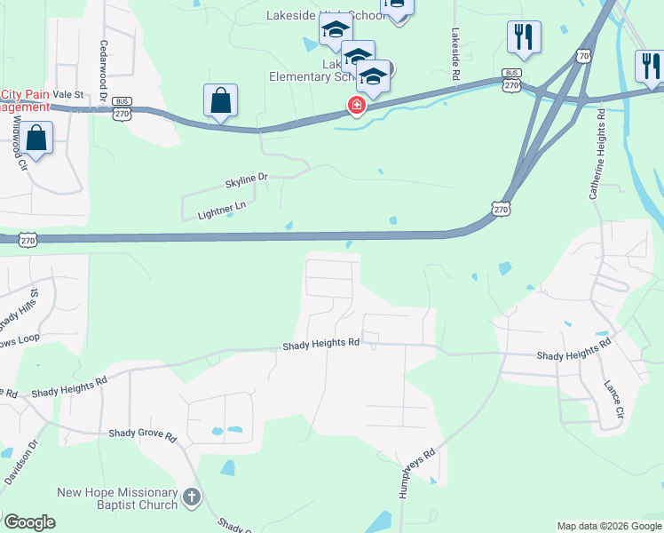 map of restaurants, bars, coffee shops, grocery stores, and more near 109 Haymaker Place in Garland County