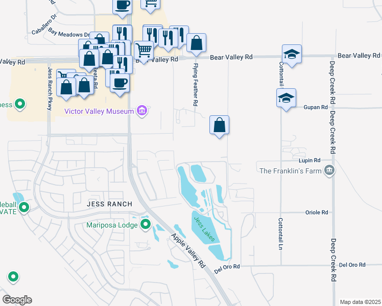 map of restaurants, bars, coffee shops, grocery stores, and more near Westmont Drive in Apple Valley
