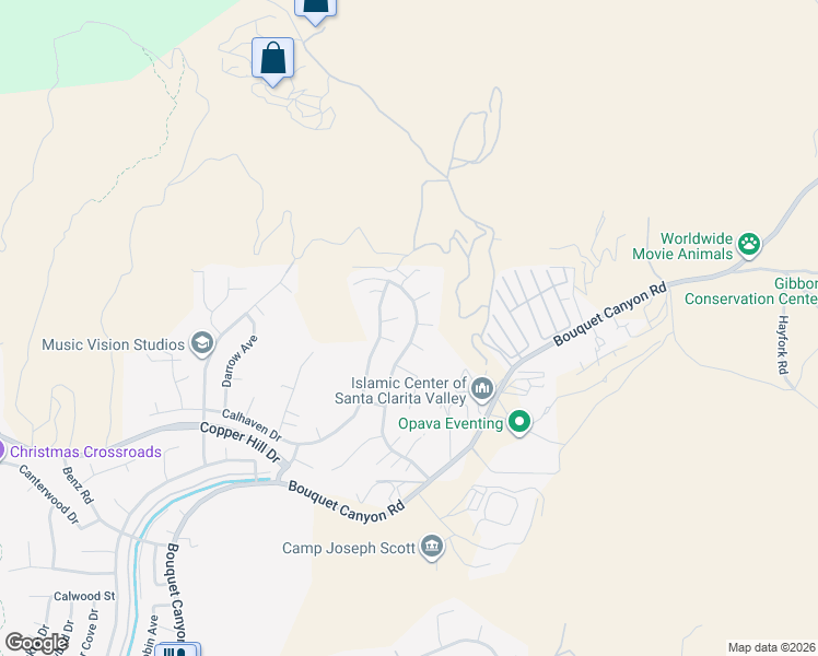 map of restaurants, bars, coffee shops, grocery stores, and more near 28885 Shadow Valley Lane in Santa Clarita