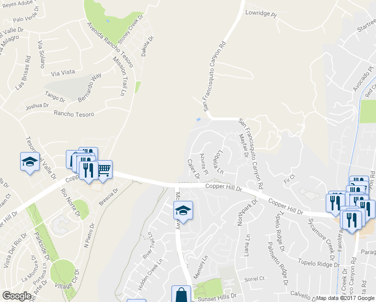 map of restaurants, bars, coffee shops, grocery stores, and more near 28403 Calex Drive in Santa Clarita