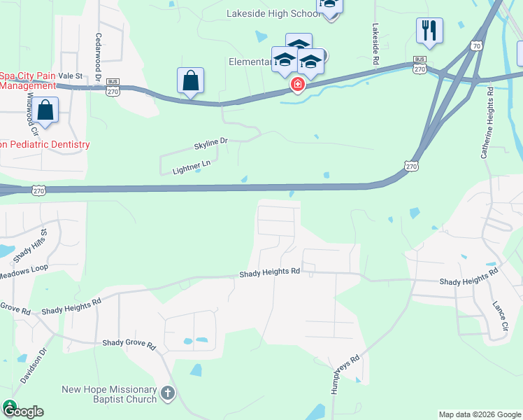 map of restaurants, bars, coffee shops, grocery stores, and more near 128 Haymaker Place in Garland County