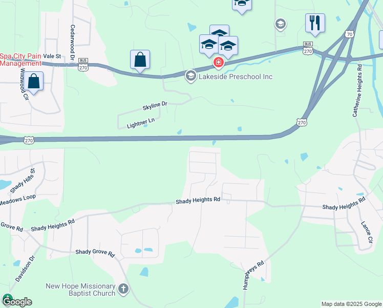map of restaurants, bars, coffee shops, grocery stores, and more near 128 Haymaker Place in Garland County