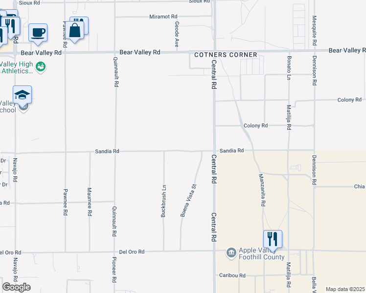 map of restaurants, bars, coffee shops, grocery stores, and more near Sandia Road in Apple Valley