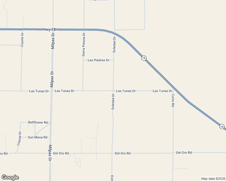 map of restaurants, bars, coffee shops, grocery stores, and more near Soledad Drive in Apple Valley