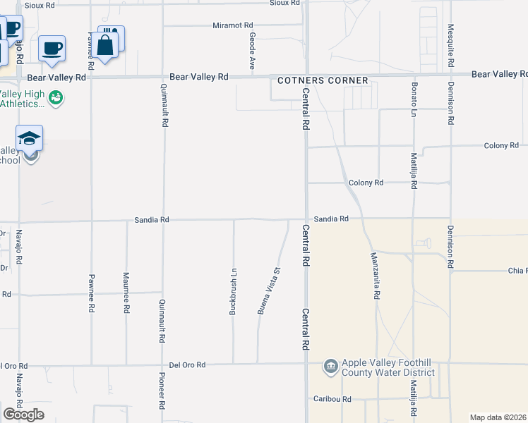 map of restaurants, bars, coffee shops, grocery stores, and more near 22348 Sandia Road in Apple Valley