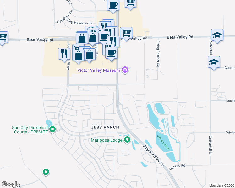 map of restaurants, bars, coffee shops, grocery stores, and more near in Apple Valley