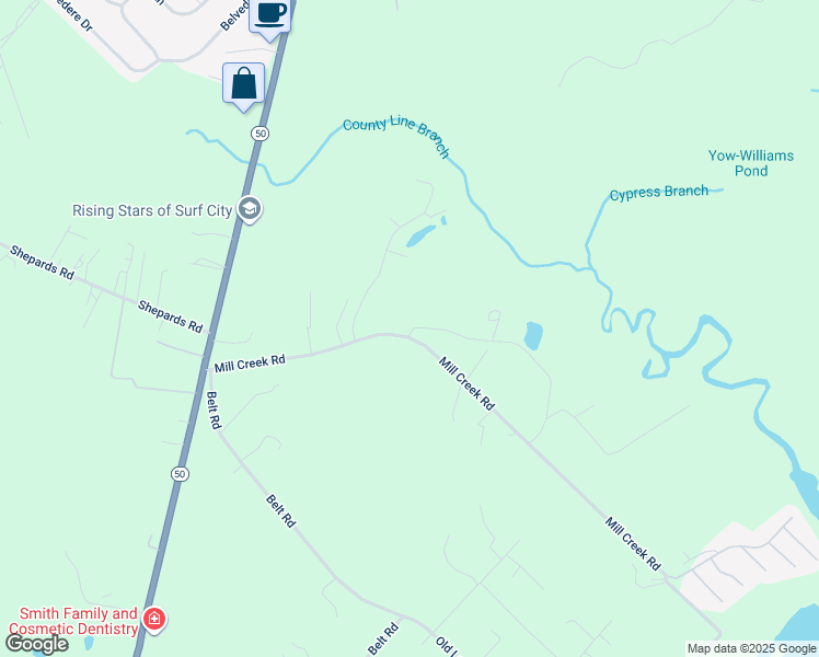 map of restaurants, bars, coffee shops, grocery stores, and more near 455 Kirk Circle in Hampstead