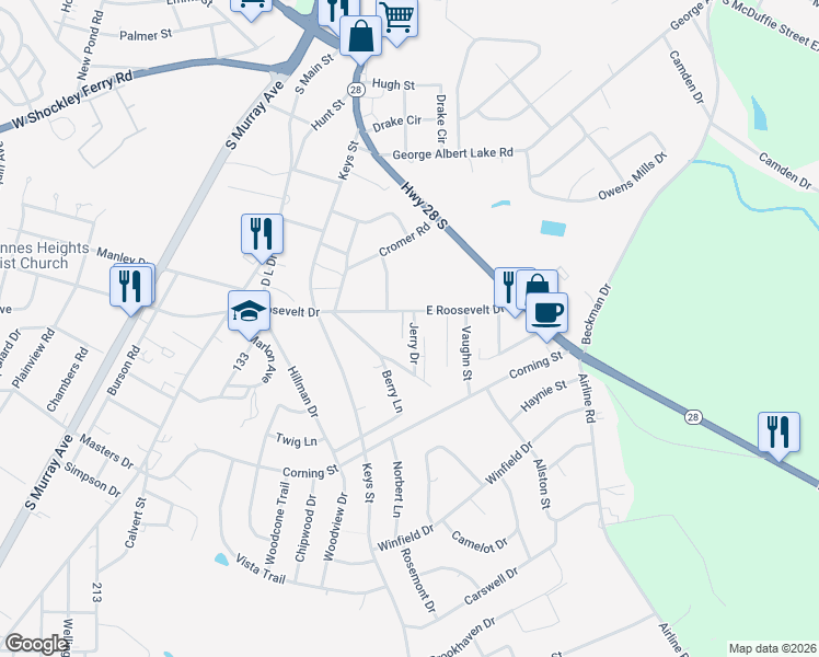 map of restaurants, bars, coffee shops, grocery stores, and more near 3215 Allen Avenue in Anderson