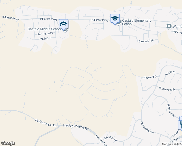 map of restaurants, bars, coffee shops, grocery stores, and more near 30105 Hillside Place in Castaic