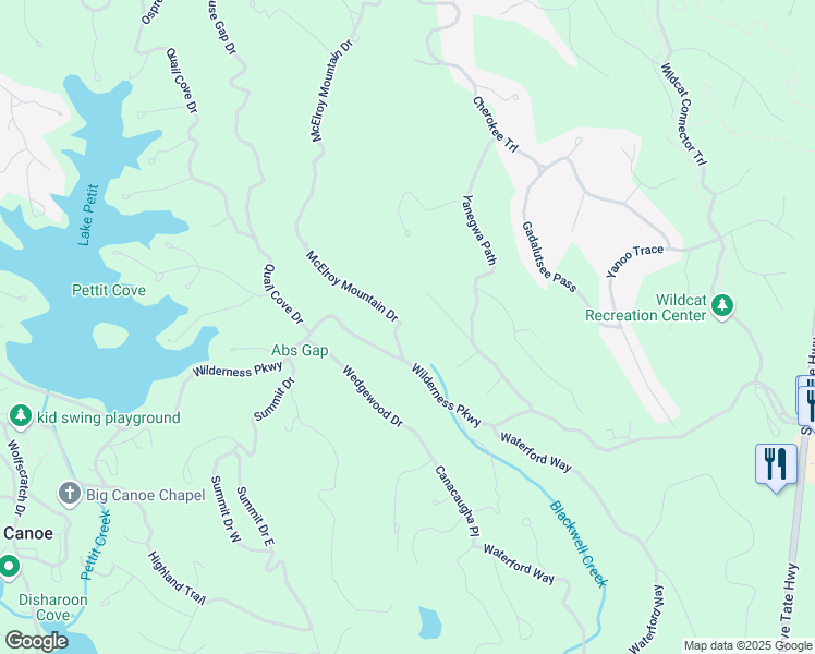 map of restaurants, bars, coffee shops, grocery stores, and more near 80 McElroy Mountain Drive in Jasper