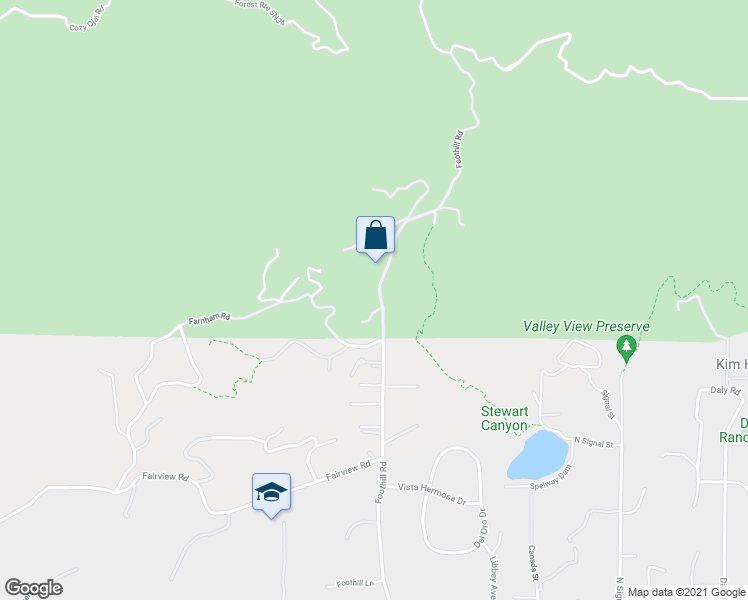 map of restaurants, bars, coffee shops, grocery stores, and more near 1405 Foothill Road in Ojai