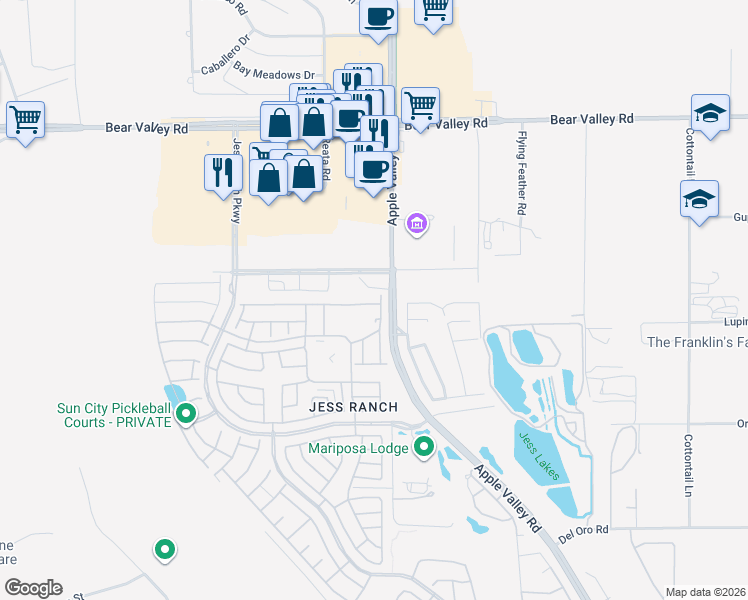 map of restaurants, bars, coffee shops, grocery stores, and more near 19268 Elm Drive in Apple Valley