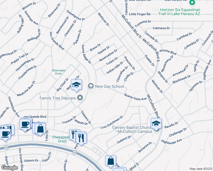 map of restaurants, bars, coffee shops, grocery stores, and more near 3651 Buena Vista Avenue in Lake Havasu City