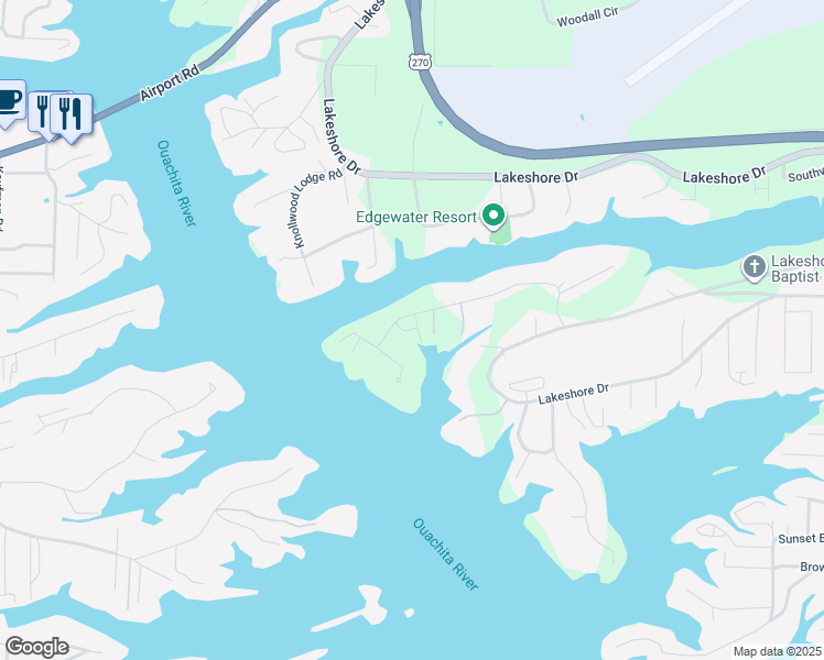 map of restaurants, bars, coffee shops, grocery stores, and more near 366 Chappel Hill Road in Hot Springs