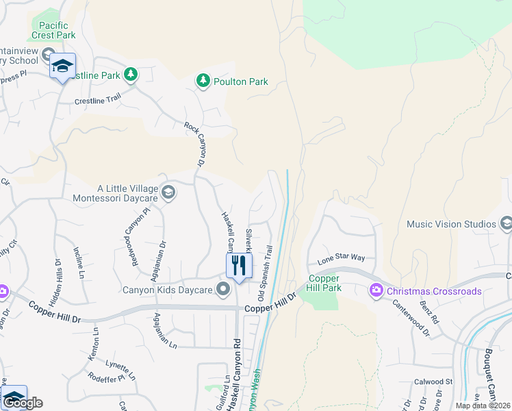 map of restaurants, bars, coffee shops, grocery stores, and more near 28640 Silverking Trail in Santa Clarita