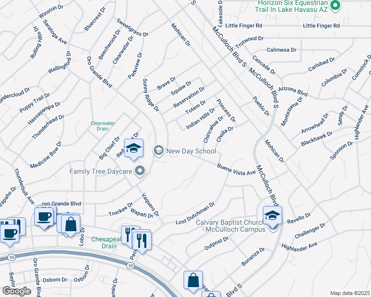 map of restaurants, bars, coffee shops, grocery stores, and more near 3661 Buena Vista Avenue in Lake Havasu City