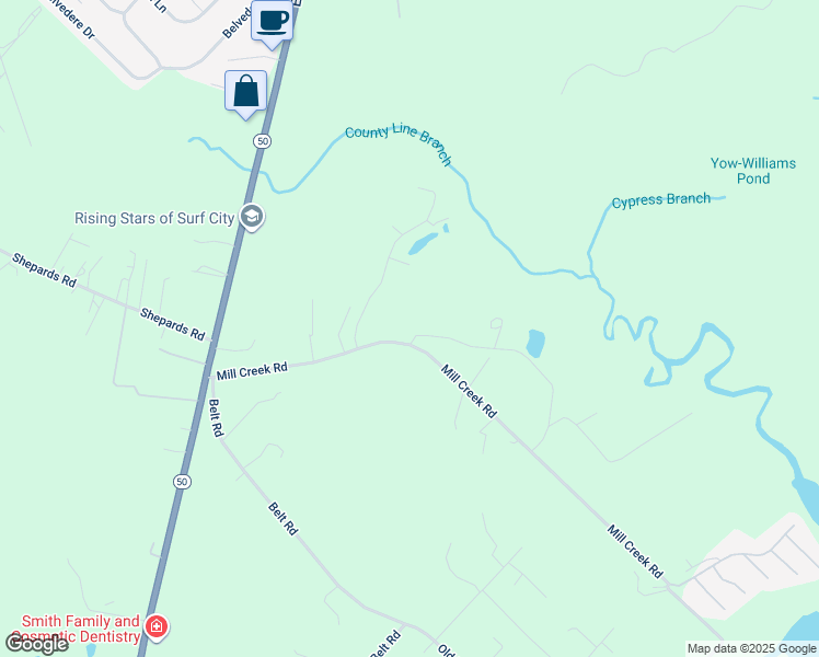 map of restaurants, bars, coffee shops, grocery stores, and more near 455 Kirk Circle in Hampstead