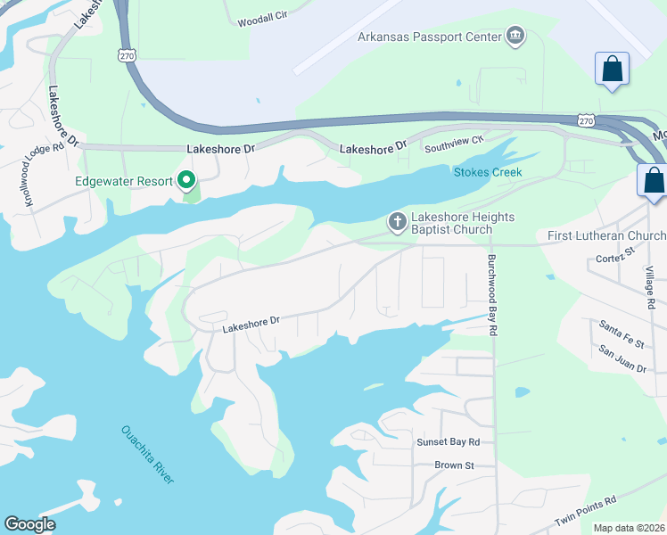 map of restaurants, bars, coffee shops, grocery stores, and more near 1328 Lakeshore Drive in Hot Springs