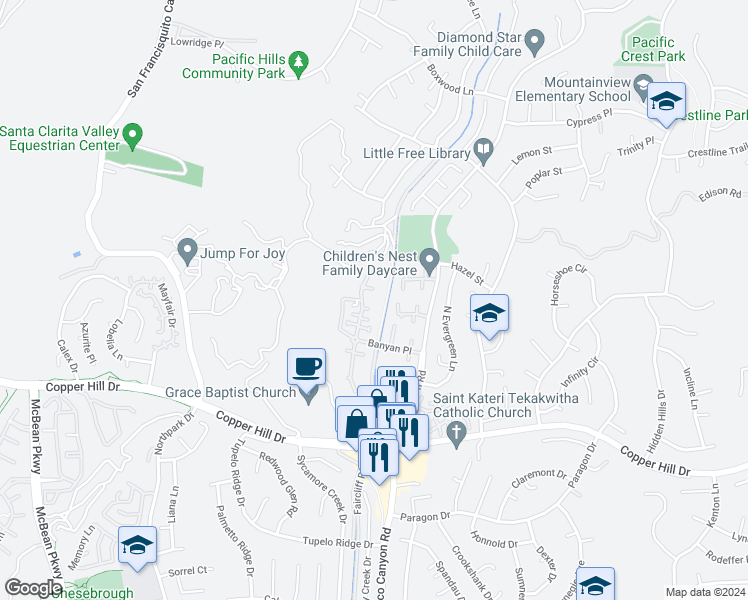 map of restaurants, bars, coffee shops, grocery stores, and more near 28331 Seco Canyon Road in Santa Clarita