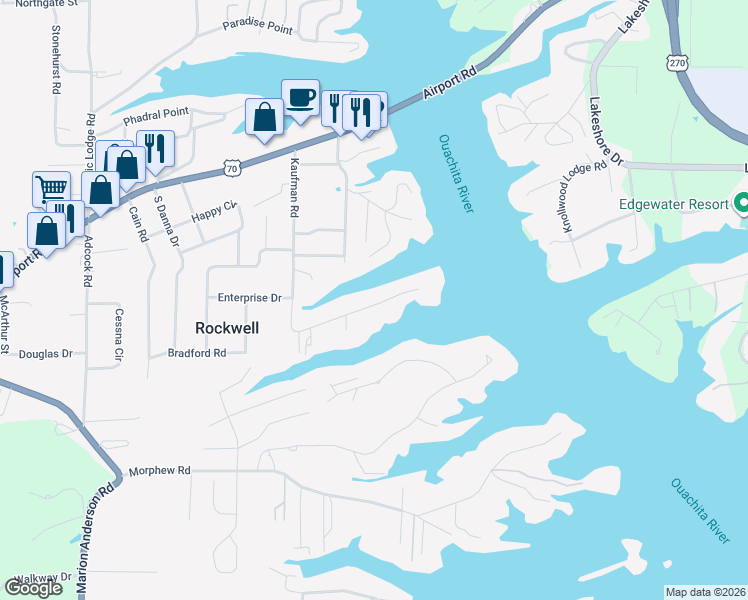 map of restaurants, bars, coffee shops, grocery stores, and more near 383 Kaufman Road in Hot Springs
