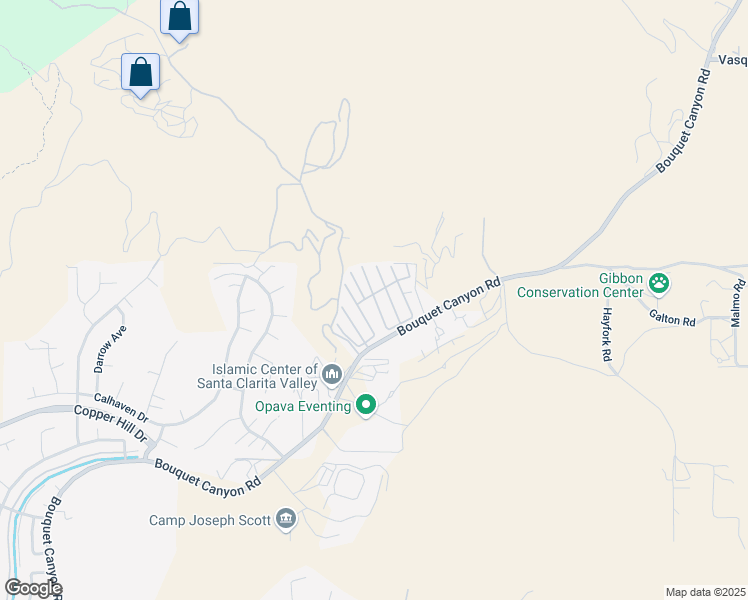 map of restaurants, bars, coffee shops, grocery stores, and more near Blue Cloud Road in Santa Clarita