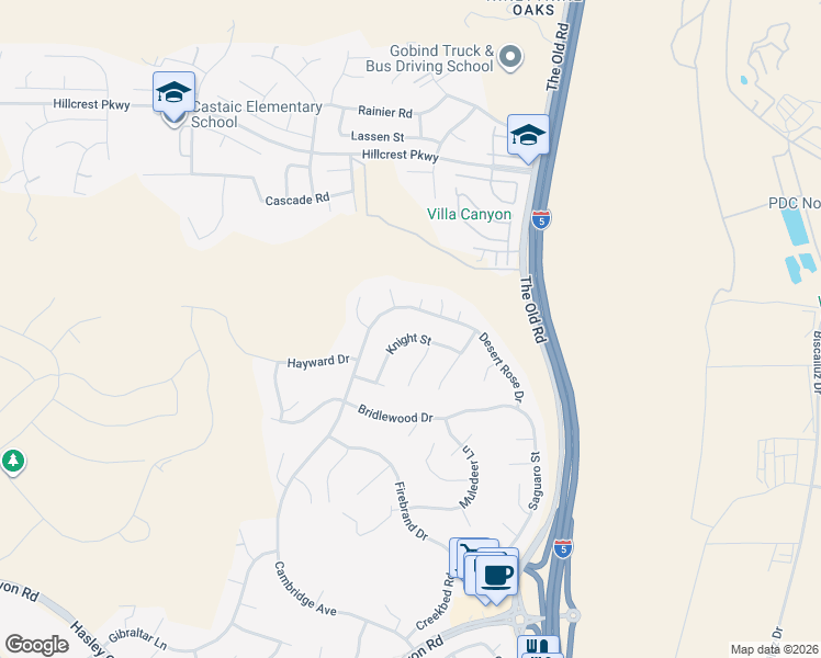 map of restaurants, bars, coffee shops, grocery stores, and more near 30146 Cambridge Avenue in Castaic