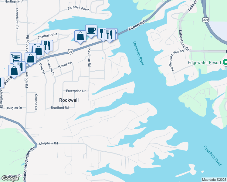 map of restaurants, bars, coffee shops, grocery stores, and more near 383 Kaufman Road in Hot Springs