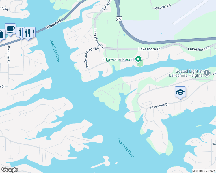 map of restaurants, bars, coffee shops, grocery stores, and more near 366 Chappel Hill Road in Hot Springs