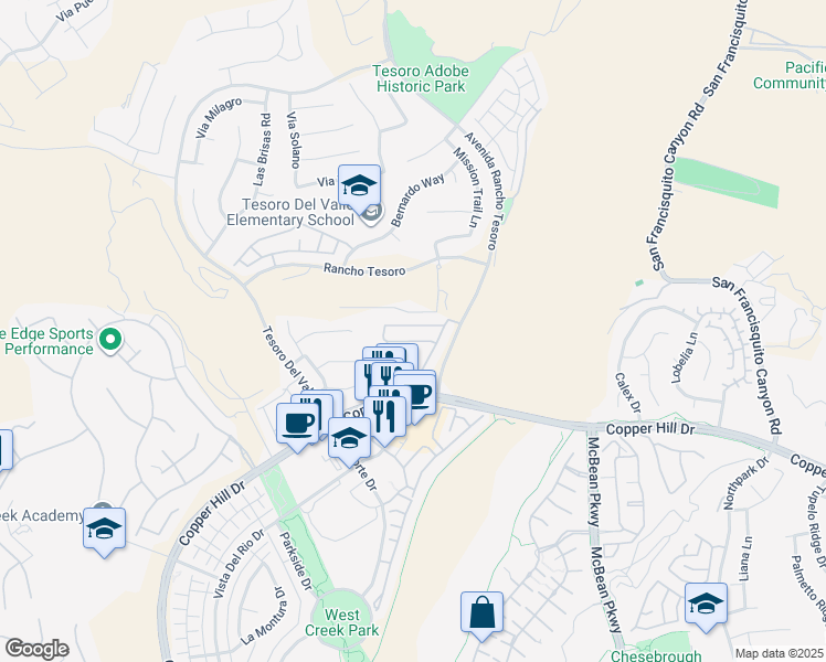map of restaurants, bars, coffee shops, grocery stores, and more near 29016 Mirada Circulo in Santa Clarita