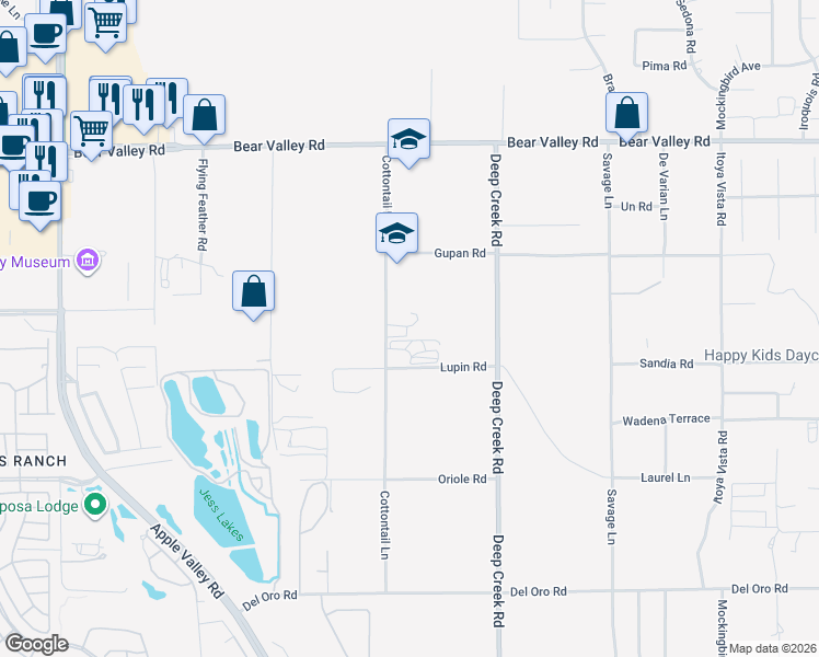 map of restaurants, bars, coffee shops, grocery stores, and more near 11765 Cottontail Lane in Apple Valley