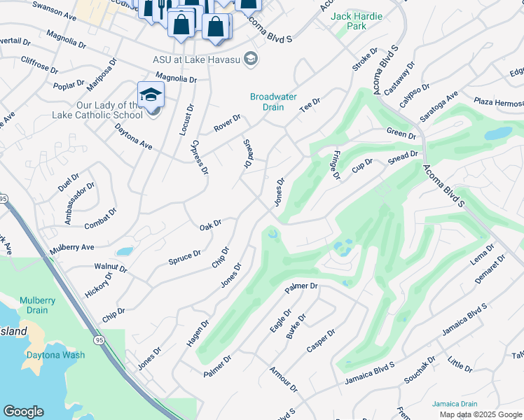 map of restaurants, bars, coffee shops, grocery stores, and more near 2158 Snead Drive in Lake Havasu City