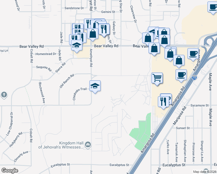 map of restaurants, bars, coffee shops, grocery stores, and more near 2 Lots E Amethyst Street in Victorville
