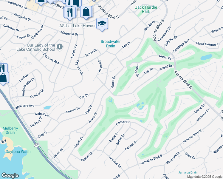 map of restaurants, bars, coffee shops, grocery stores, and more near 2158 Snead Dr in Lake Havasu City