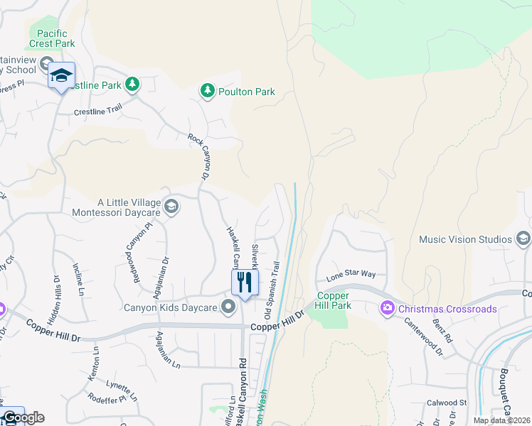map of restaurants, bars, coffee shops, grocery stores, and more near 28662 Silverking Trail in Santa Clarita
