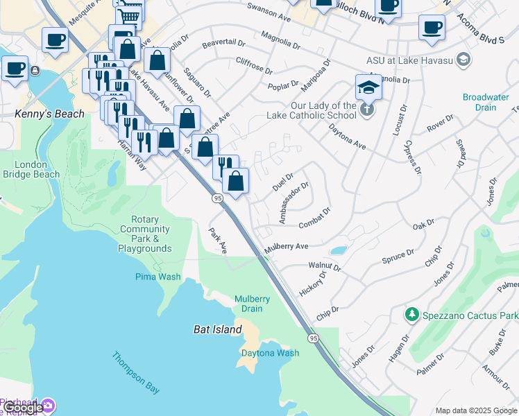 map of restaurants, bars, coffee shops, grocery stores, and more near 1718 Duel Drive in Lake Havasu City
