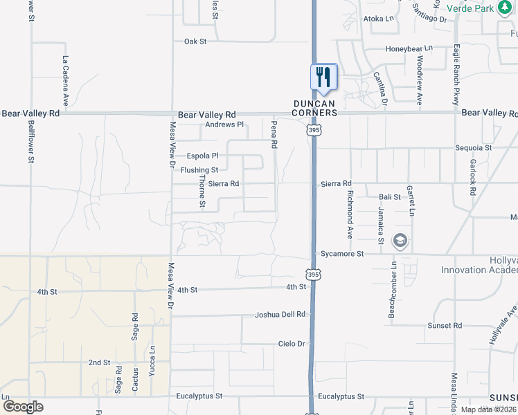 map of restaurants, bars, coffee shops, grocery stores, and more near 11952 Saxton Way in Victorville