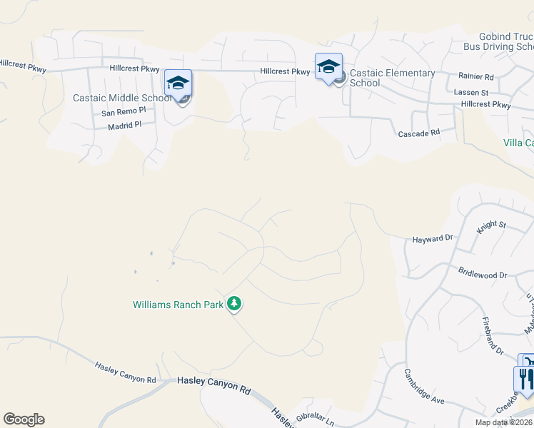 map of restaurants, bars, coffee shops, grocery stores, and more near 30129 Hillside Place in Castaic
