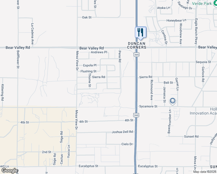 map of restaurants, bars, coffee shops, grocery stores, and more near 11915 Kirkston Place in Victorville