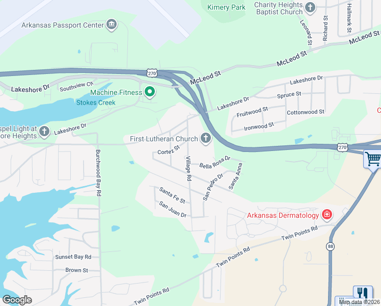 map of restaurants, bars, coffee shops, grocery stores, and more near 101 Bella Rosa Drive in Hot Springs