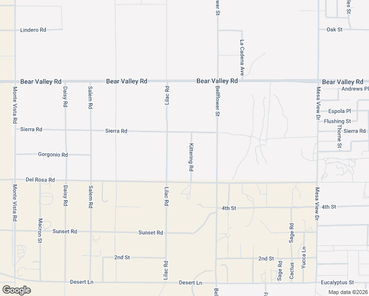 map of restaurants, bars, coffee shops, grocery stores, and more near 11846 Kittering Road in Victorville