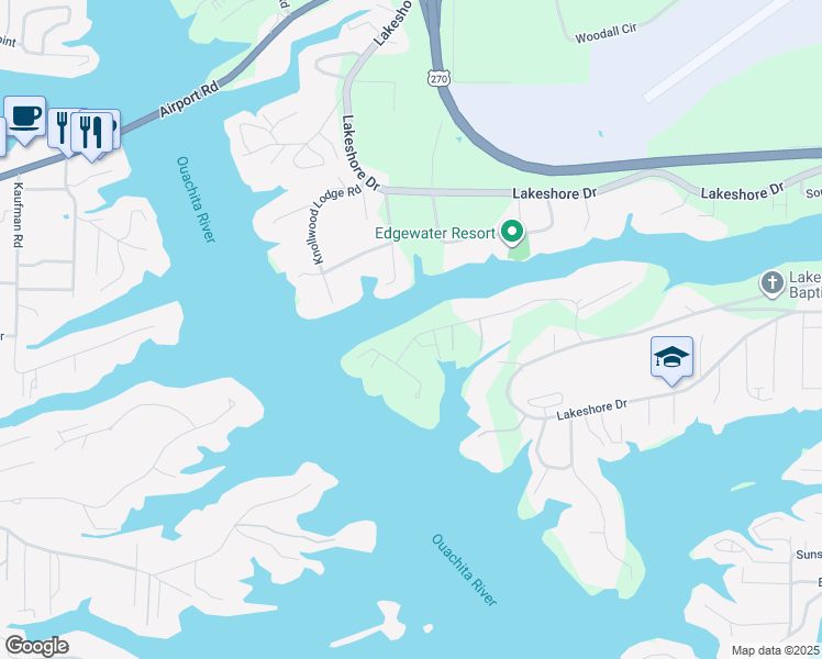 map of restaurants, bars, coffee shops, grocery stores, and more near 366 Chappel Hill Road in Hot Springs