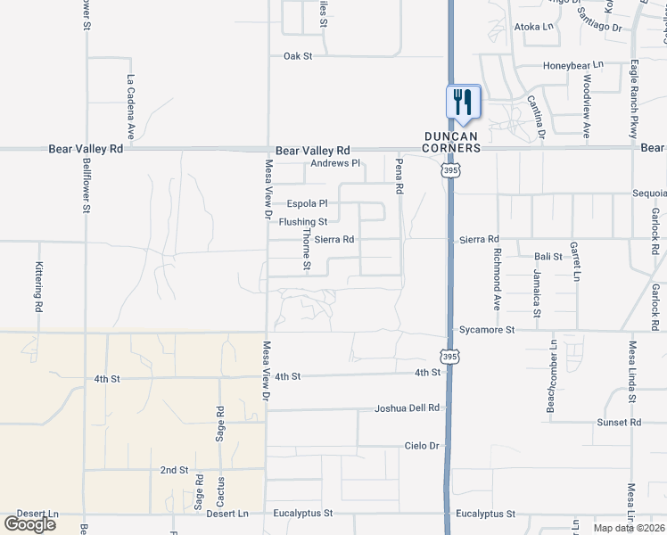 map of restaurants, bars, coffee shops, grocery stores, and more near 11839 Kirkston Place in Victorville
