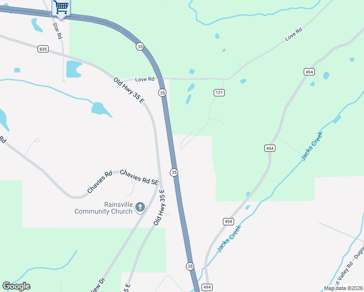 map of restaurants, bars, coffee shops, grocery stores, and more near 18 Bluff View Drive in Fort Payne