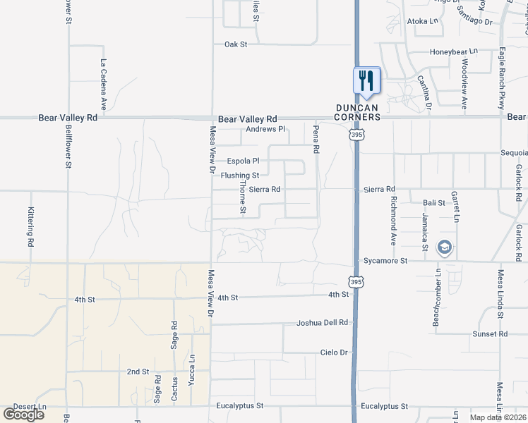 map of restaurants, bars, coffee shops, grocery stores, and more near 11839 Kirkston Place in Victorville