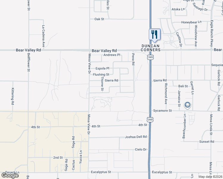 map of restaurants, bars, coffee shops, grocery stores, and more near 11839 Kirkston Place in Victorville