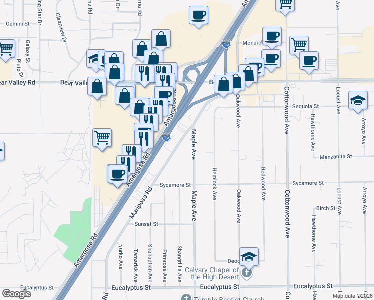 map of restaurants, bars, coffee shops, grocery stores, and more near in Hesperia